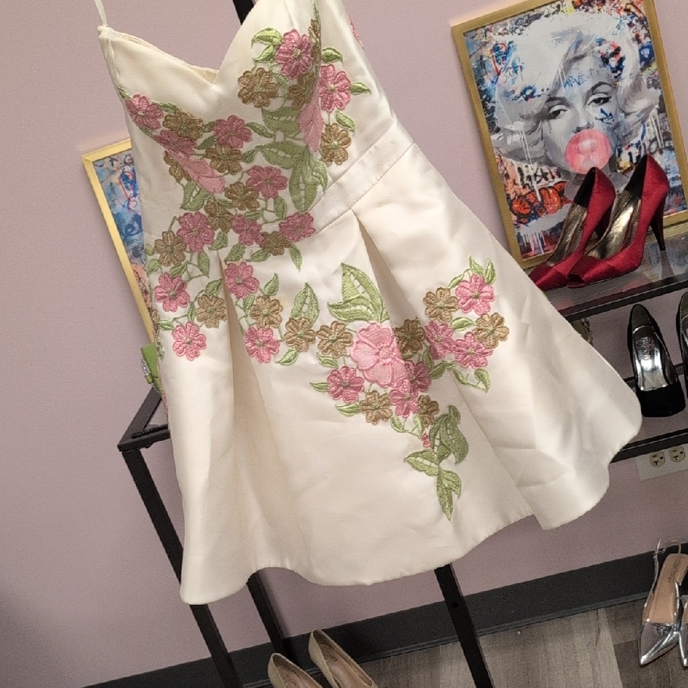 Jovani Ivory Dress with Pink and Green Floral Design - Picture 5 of 11